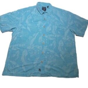 Caribbean Joe Men’s Short Sleeve Button Up Hawaiian Silk Shirt Blue Size XXL